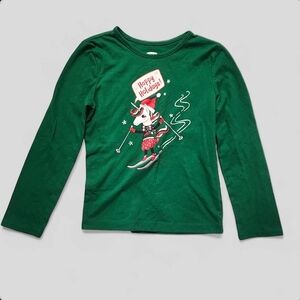 🎉Holiday Time Girls' Green Long Sleeve "Happy Holidays" Shirt Size XS (4-5)